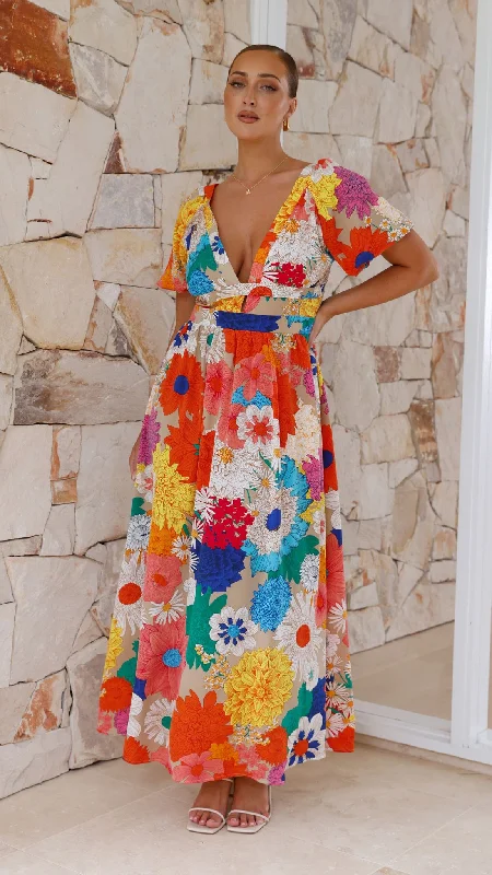 Baker Maxi Dress - Orange/Blue/Pink Floral