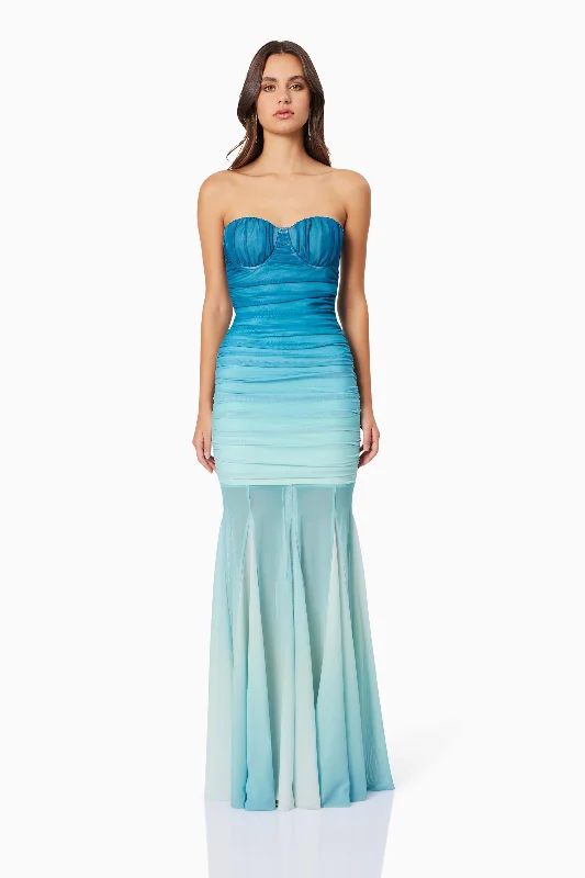 Brielle Strapless Maxi Dress In Blue