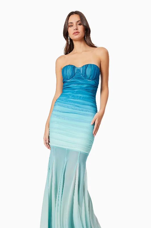 Brielle Strapless Maxi Dress In Blue