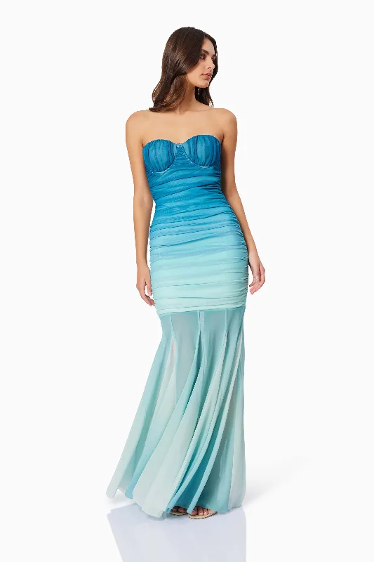 Brielle Strapless Maxi Dress In Blue