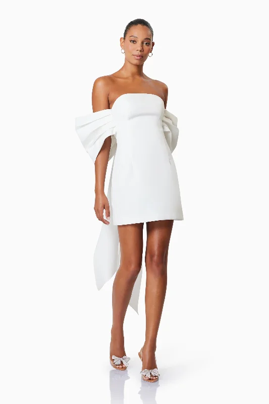 Calypso Bow Detail Mini Dress In White