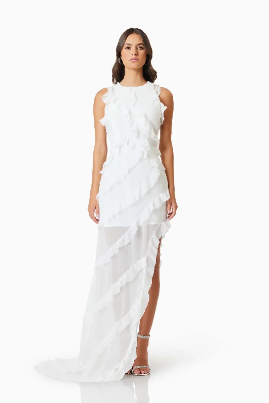 Celeana Textured Sheer Maxi Dress in White