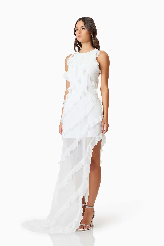 Celeana Textured Sheer Maxi Dress in White