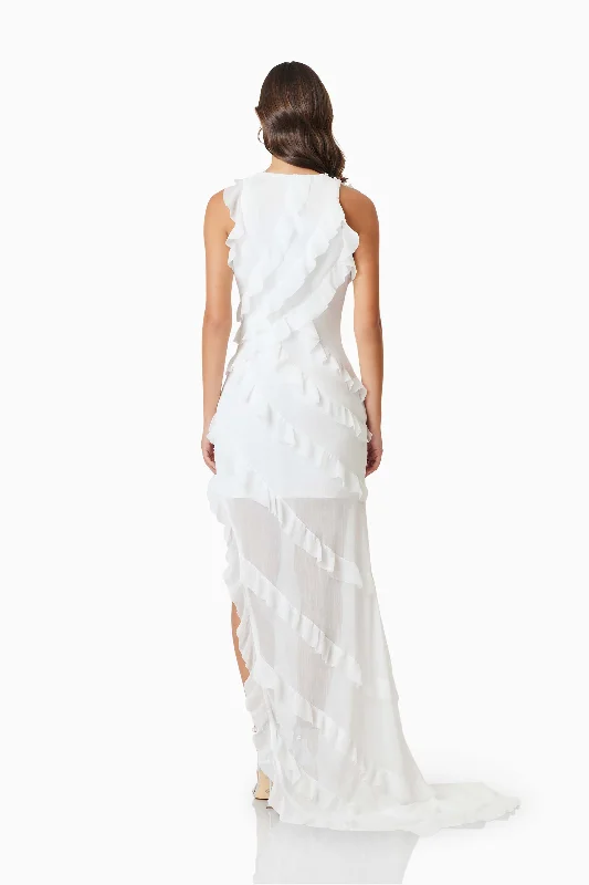 Celeana Textured Sheer Maxi Dress in White