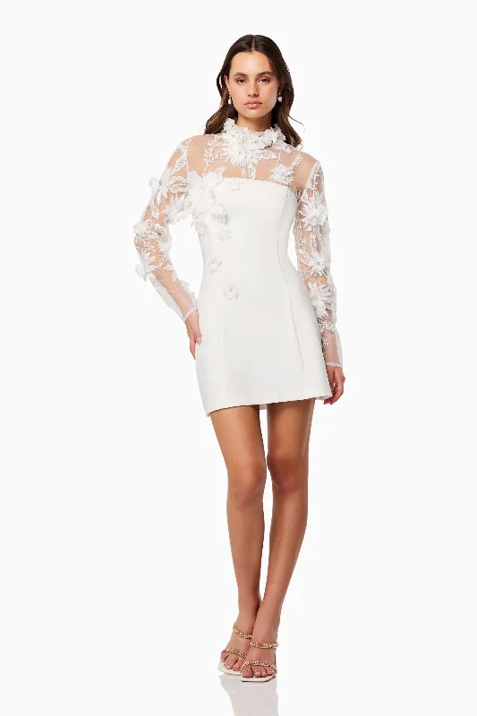 Damaris 3D Beade Mesh Mini Dress In White