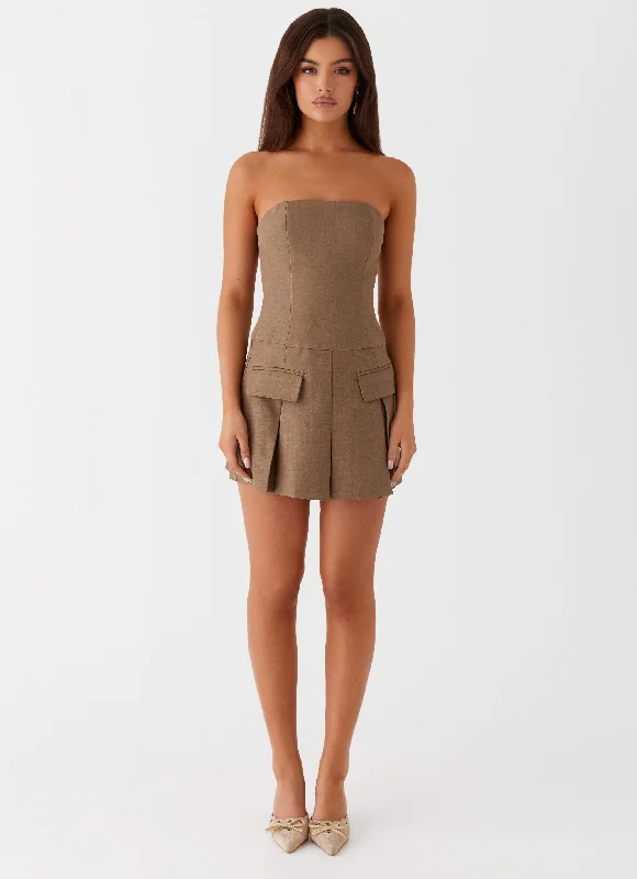 Deal-Breaker Mini Dress - Brown Beige