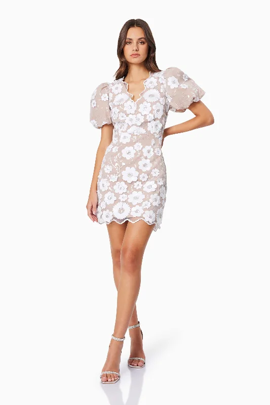 Elodie Mini Puff Sleeve Dress in White