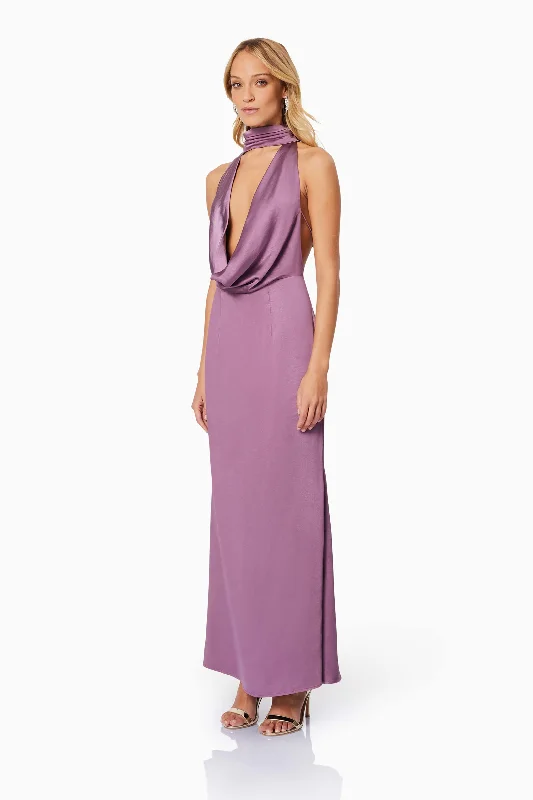 Faith Deep Neckline Maxi Dress In Purple