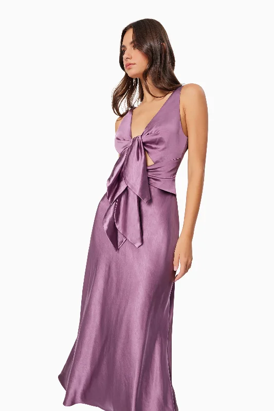 Faith Front Tie Midi Dress In Purple