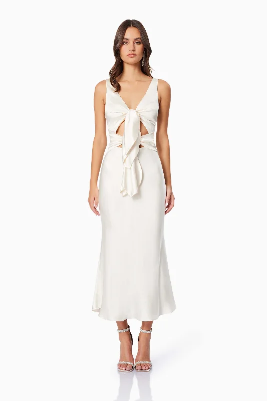 Faith Front Tie Midi Dress in White