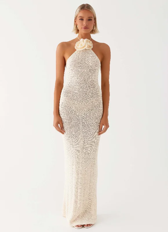 Gia Rose Halter Neck Maxi Dress - Ivory