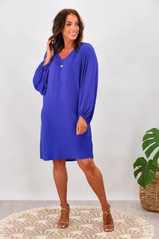 Gloss by Shine On Joni Shift Dress with Blouson Sleeve Blue