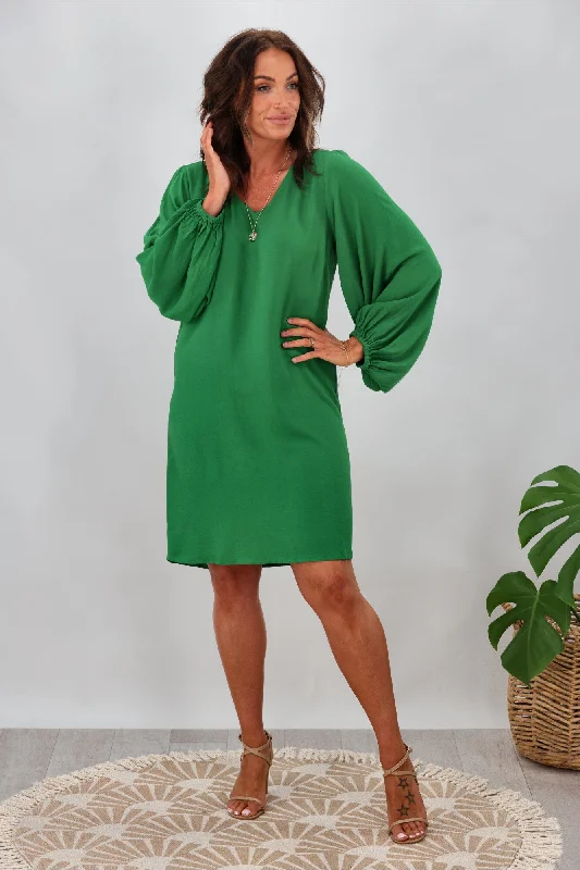 Gloss by Shine On Joni Shift Dress with Blouson Sleeve Green