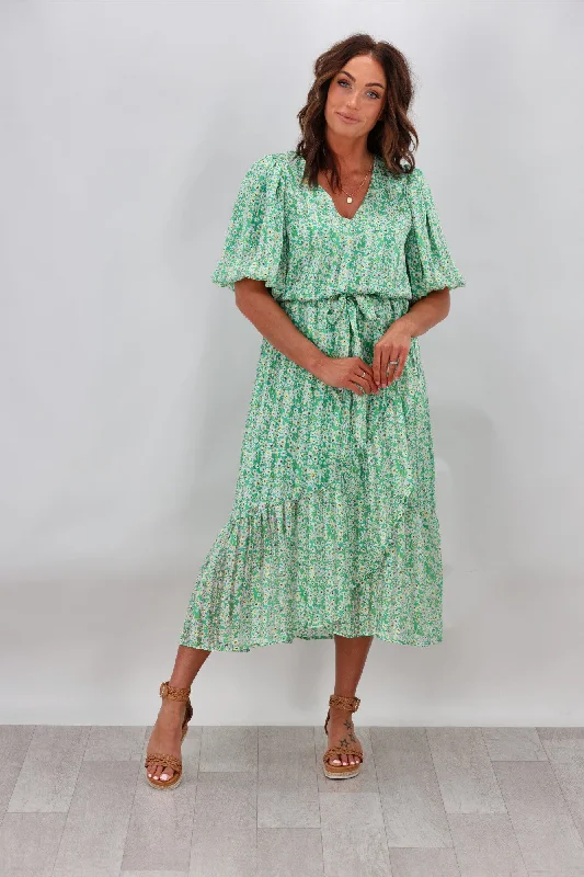 Gloss by Shine On Kaydence Mock Wrap Dress Green Floral