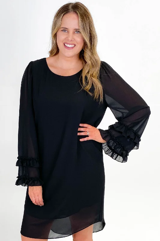 Gloss by Shine On Kinsley Double Frill Sleeve Dress Black