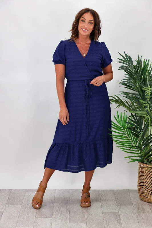 Gloss by Shine On Soren Wrap Dress Blue Self Stripe