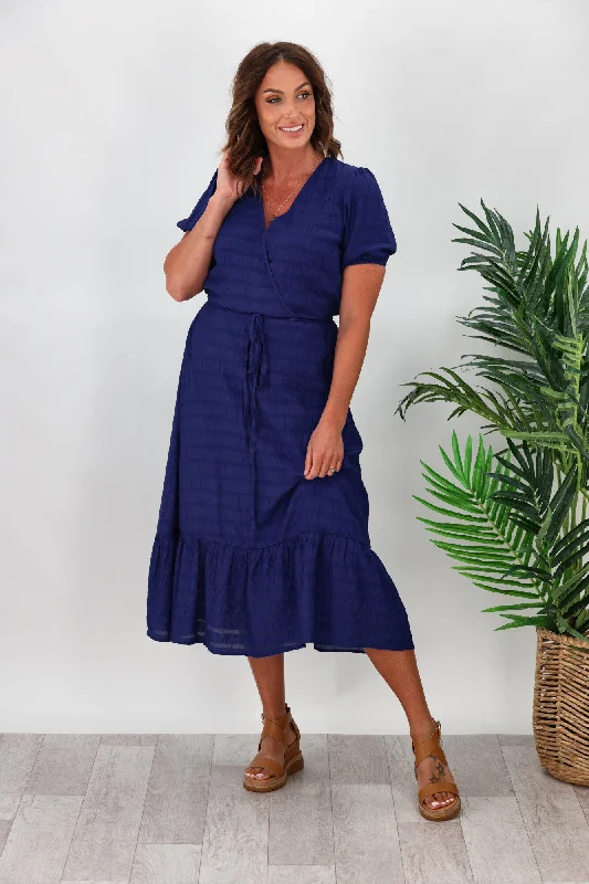 Gloss by Shine On Soren Wrap Dress Blue Self Stripe