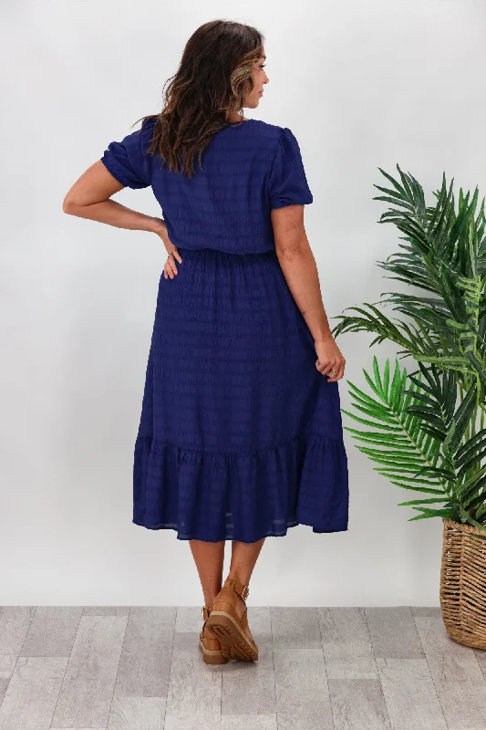 Gloss by Shine On Soren Wrap Dress Blue Self Stripe