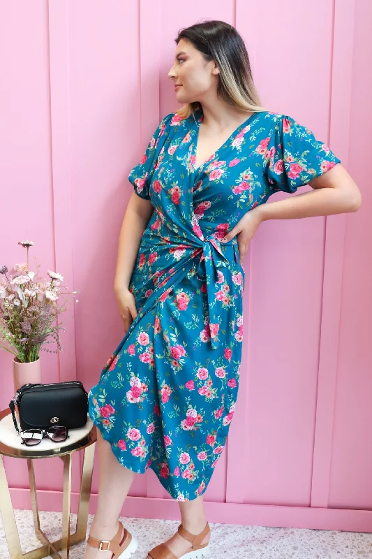 Gloss Carrie Wrap Dress Teal Floral