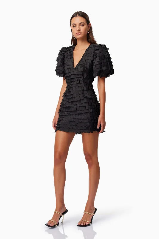 Hailey Textured 3D Mini Dress In Black