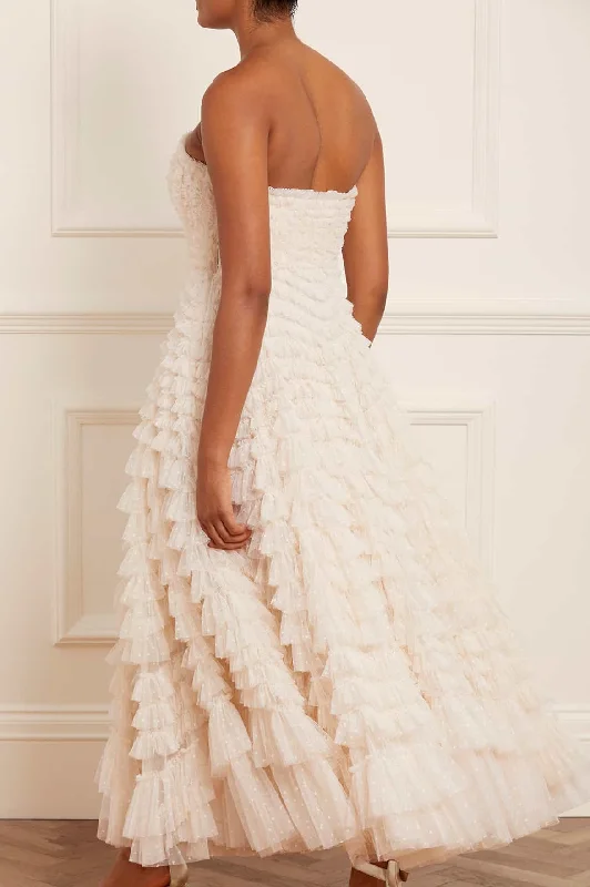 Hattie Ruffle Strapless Ankle Gown