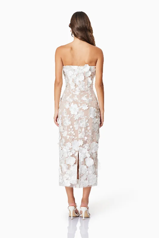 Helena Strapless Midi Dress In White