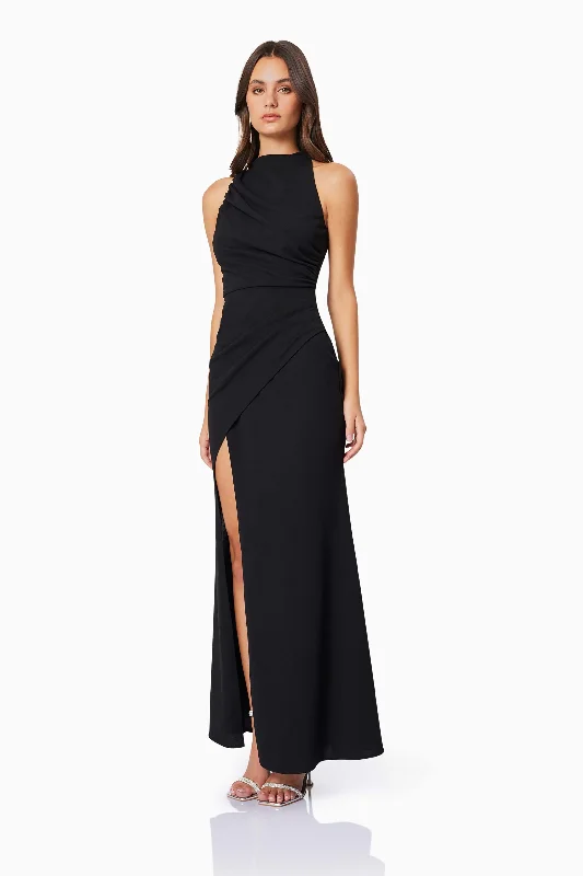 Jade High Neckline Fitted Maxi Dress In Black