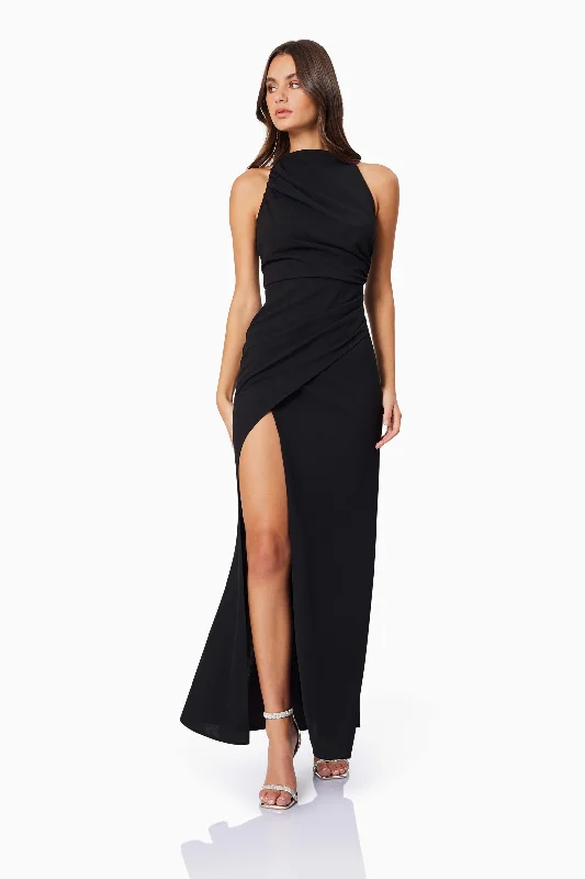 Jade High Neckline Fitted Maxi Dress In Black