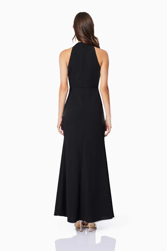 Jade High Neckline Fitted Maxi Dress In Black