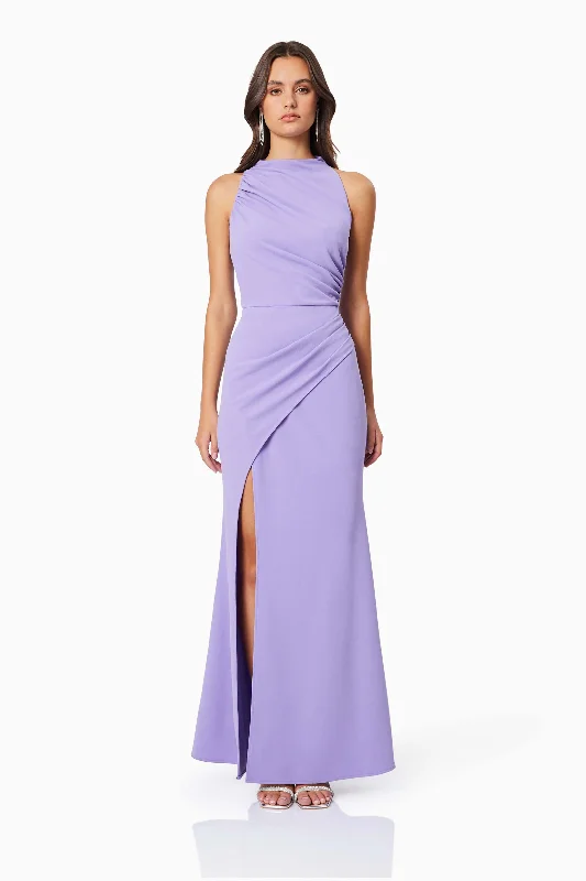 Jade High Neckline Fitted Maxi Dress In Purple