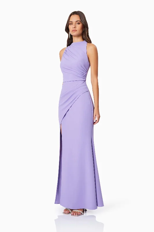 Jade High Neckline Fitted Maxi Dress In Purple