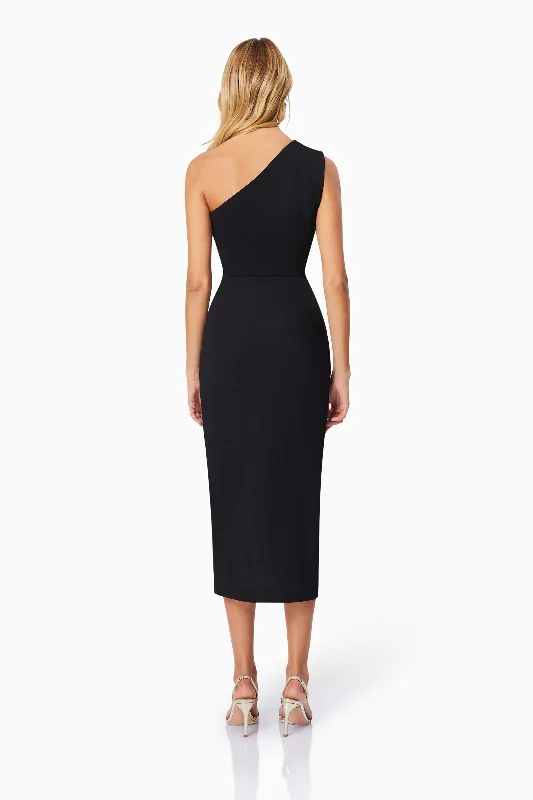 Jade One Shoulder Midi Dress In Black