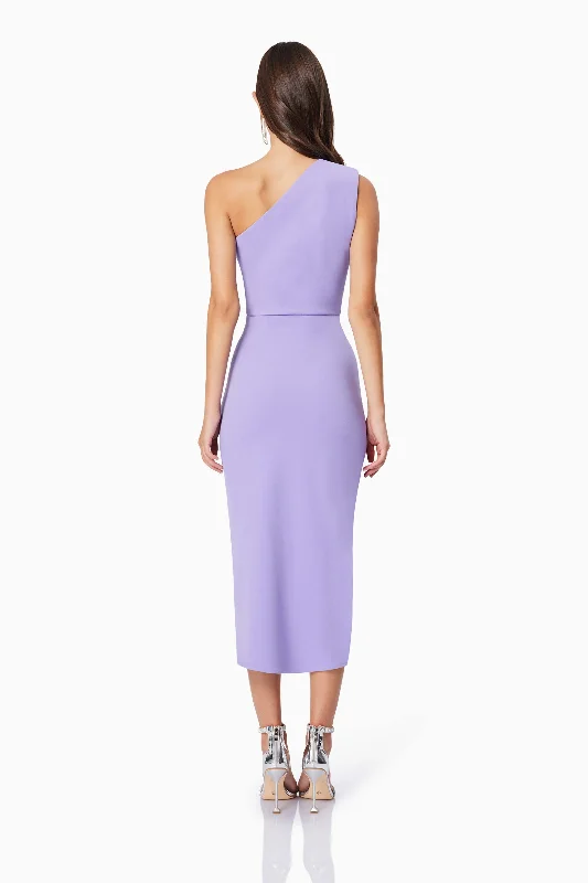 Jade One Shoulder Midi Dress In Purple