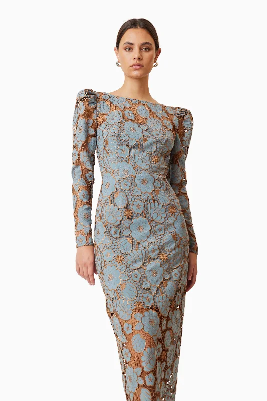 Jasmine Long Sleeve Midi Dress In Blue