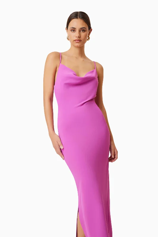 Kenna Cowl Neck Midi Dress In Purple