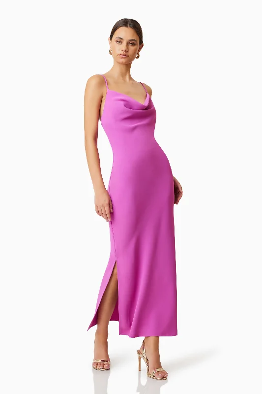 Kenna Cowl Neck Midi Dress In Purple