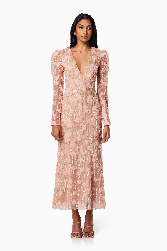 La Rochelle V Shaped Maxi Gown In Pink