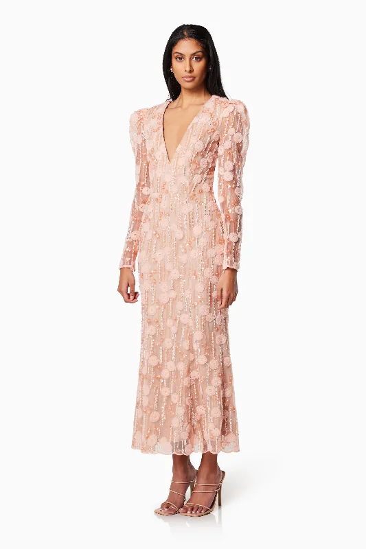 La Rochelle V Shaped Maxi Gown In Pink