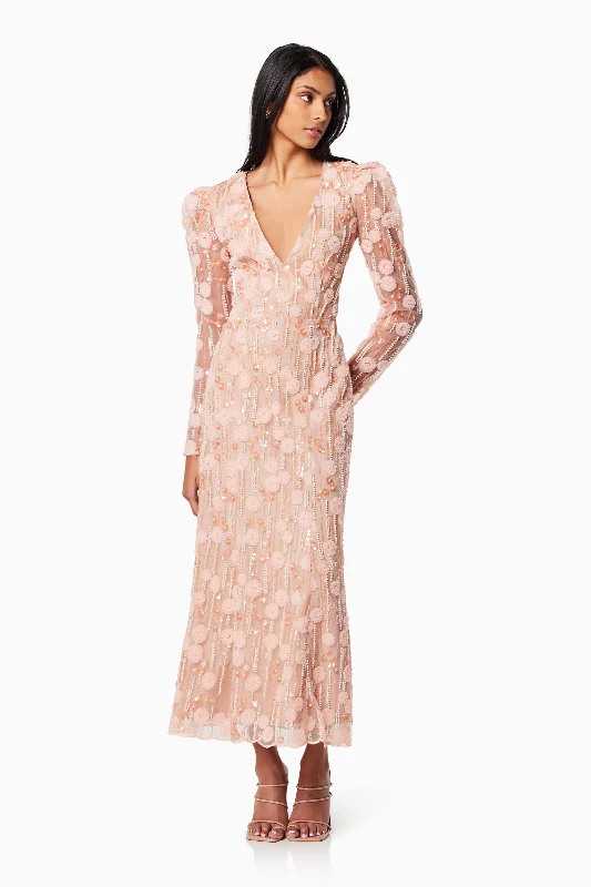 La Rochelle V Shaped Maxi Gown In Pink