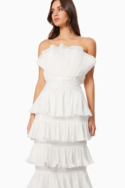 Maya Pleated Midi Dress in White