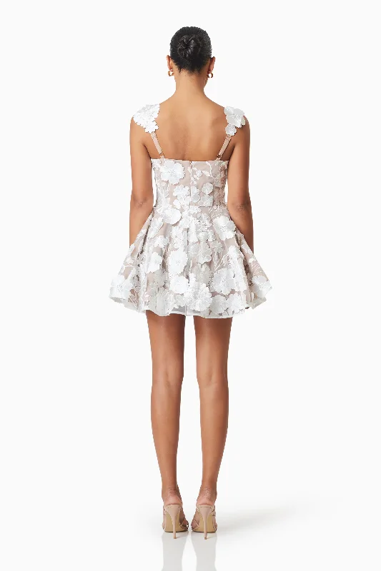 Moana Floral Embellished Mini Dress in White