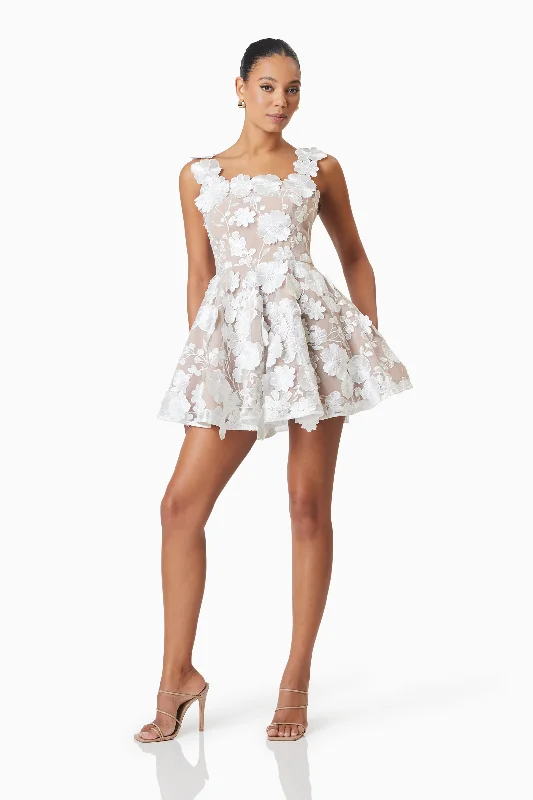 Moana Floral Embellished Mini Dress in White