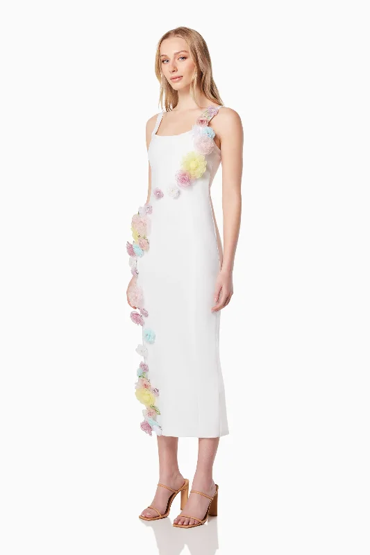 Motif 3D Floral Midi Dress In White