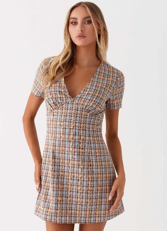 Niki Cap Sleeve Mini Dress - Check