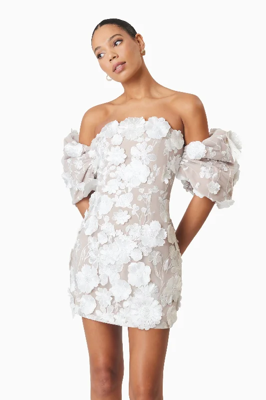 Perry Floral Embellished Mini Dress in White