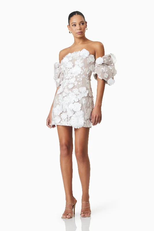 Perry Floral Embellished Mini Dress in White