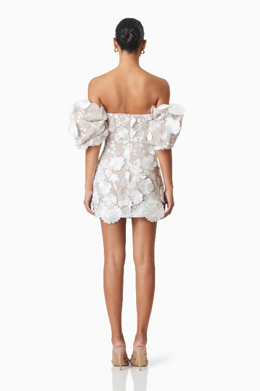 Perry Floral Embellished Mini Dress in White