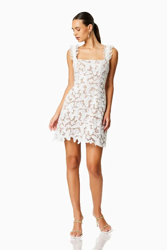 Pine Lace Mini Dress In White