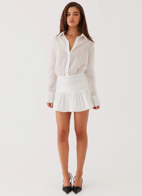 Rae Long Sleeve Shirt Dress - White