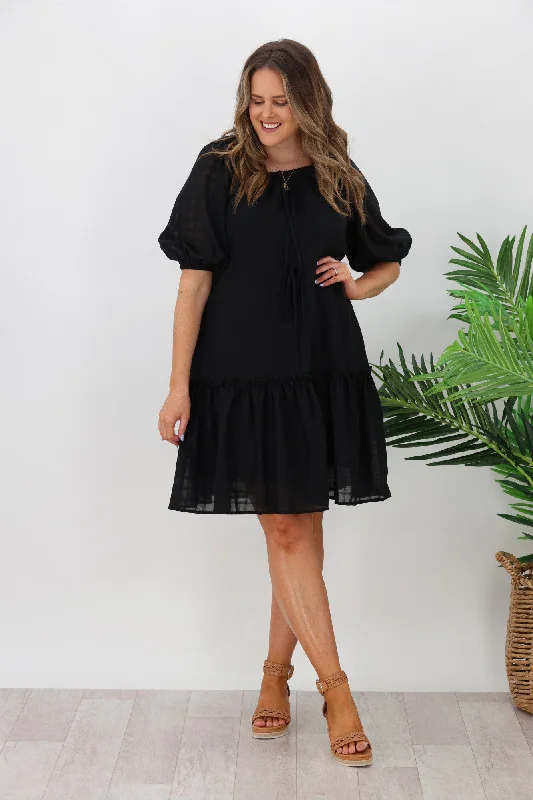 Sass Ruby Tiered Midi Dress Black